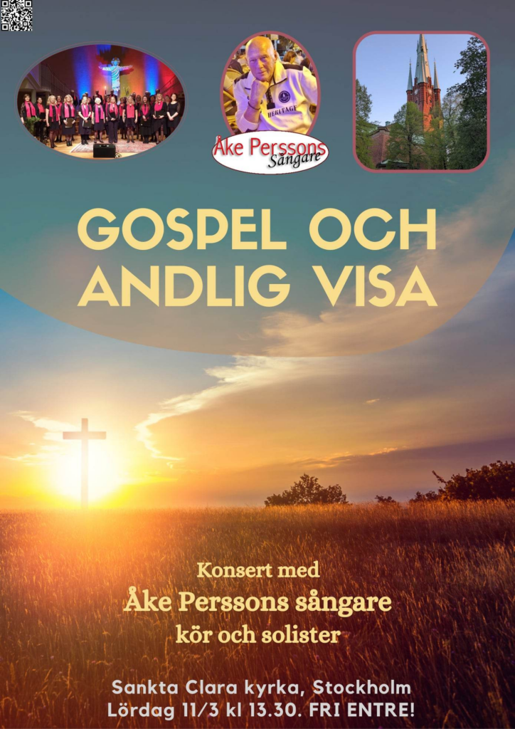 Konsert – Gospel och andlig visa – Sankta Clara kyrka Stockholm lördag 11/3 kl 13.30