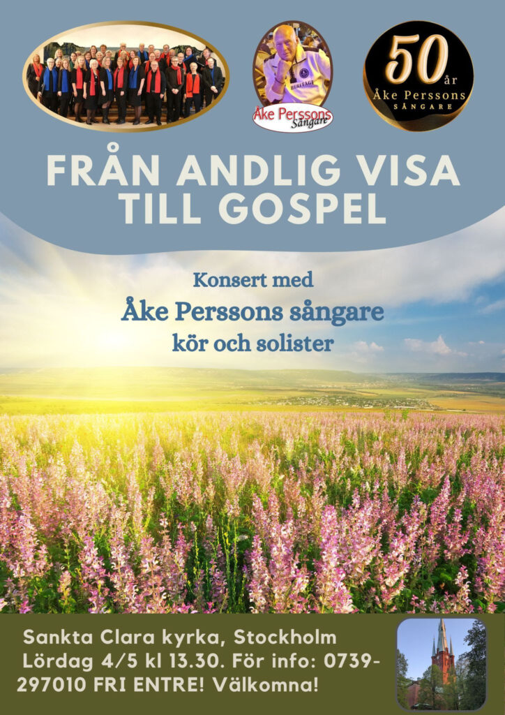 Från andlig visa till gospel – Konsert i Clara kyrka, Stockholm lördag 4 maj kl. 13.30