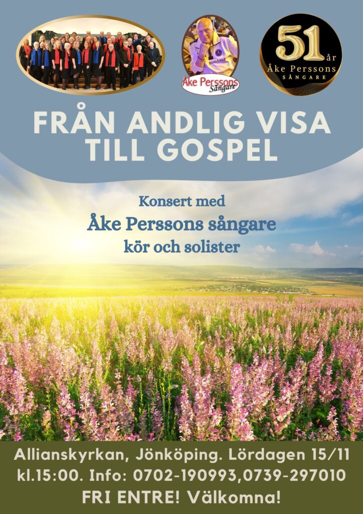 Från andlig visa till Gospel lördagen 15 november kl 15.00 i Allianskyrkan, Jönköping